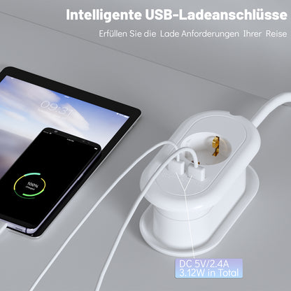 RealMade Reise Mehrfachsteckdose mit USB, 3680W Steckdosenleiste mit 1 USB und 1 TYP-C Anschlüssen, Steckerleiste mit USB, 1M umwickeltes Kabel, USB Steckdose für Reisen und Büro-Weiß