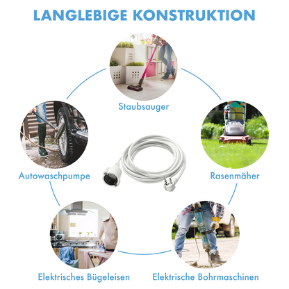 RealMade Verlängerungskabel 3/5/10M Kabel, Verlängerungsleitung mit Kinderschutz Stecker, H05VV-F 3G1.5mm² Kunststoffleitung, Schutzkontakt-Verlängerung für innen, 16A/250V, 3680W, Weiß