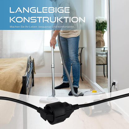 RealMade Verlängerungskabel 3/5/10M Kabel, Verlängerungsleitung mit Kinderschutz Stecker, H05VV-F 3G1.5mm² Kunststoffleitung, Schutzkontakt-Verlängerung für innen, 16A/250V, 3680W, Schwarz