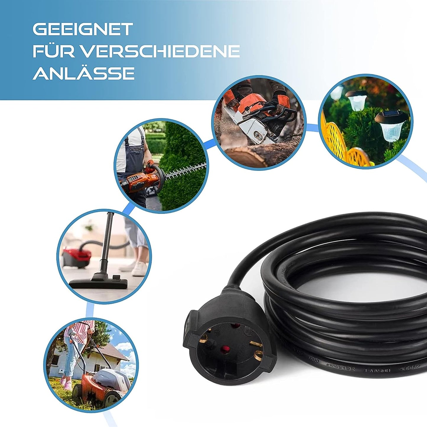 RealMade Verlängerungskabel 3/5/10M Kabel, Verlängerungsleitung mit Kinderschutz Stecker, H05VV-F 3G1.5mm² Kunststoffleitung, Schutzkontakt-Verlängerung für innen, 16A/250V, 3680W, Schwarz