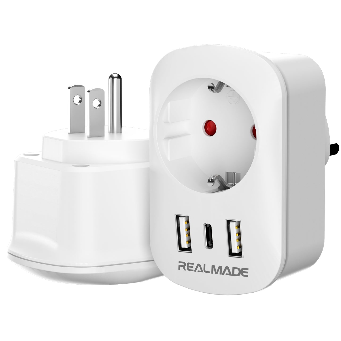 RealMade Adapter USA Deutschland Stecker, Reiseadapter USA mit USB C und 2 USB Anschluss, EU auf USA TYP B Steckdosenadapter Reisestecker Stromadapter für Kanada Thailand Mexiko Wand Steckdose